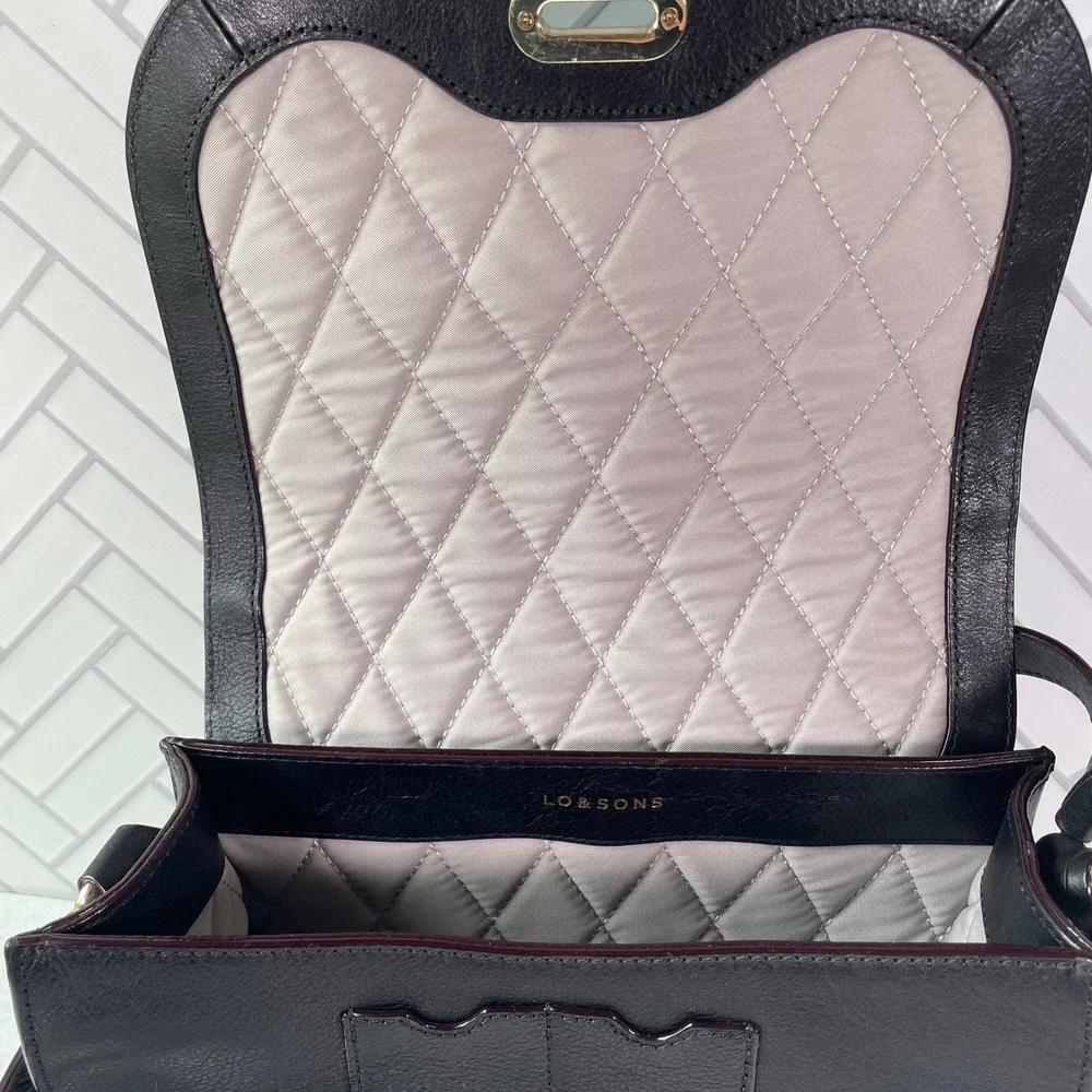 Lo & Sons The Claremont Black Leather Camera Bag Crossbody Purse Gold Hardware